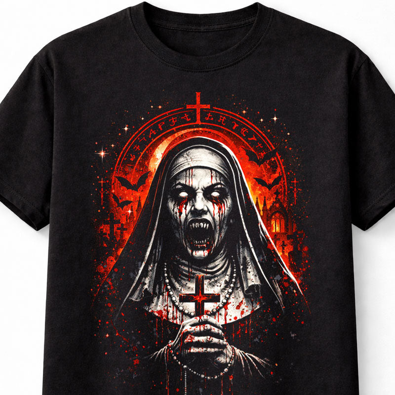 Demonic Nun Gothic Horror Halloween Graphic Unisex T-Shirt