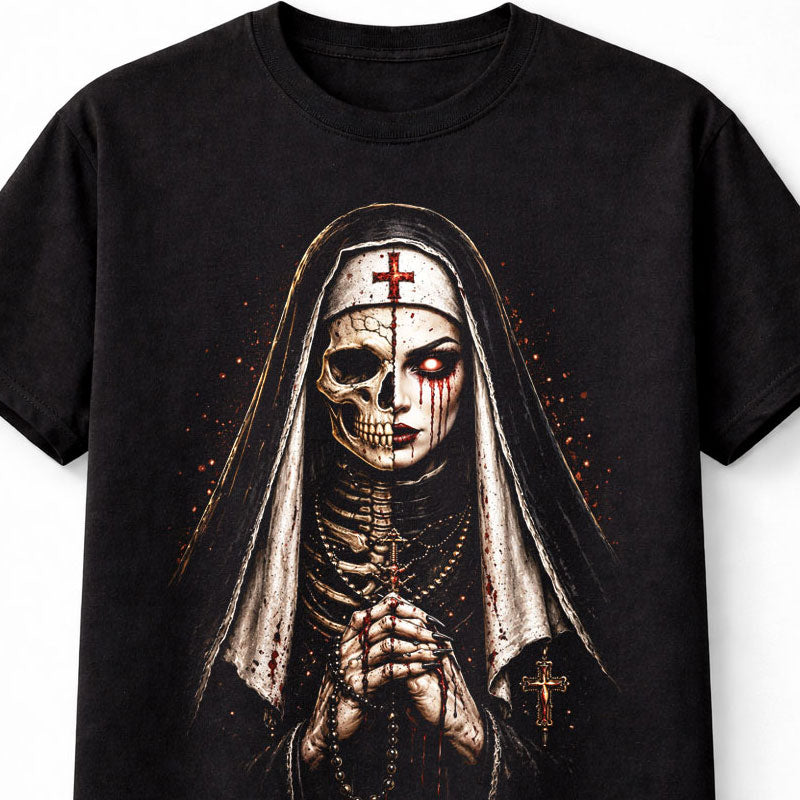 Demonic Nun Skeleton Gothic Horror Halloween Skull Unisex T-Shirt