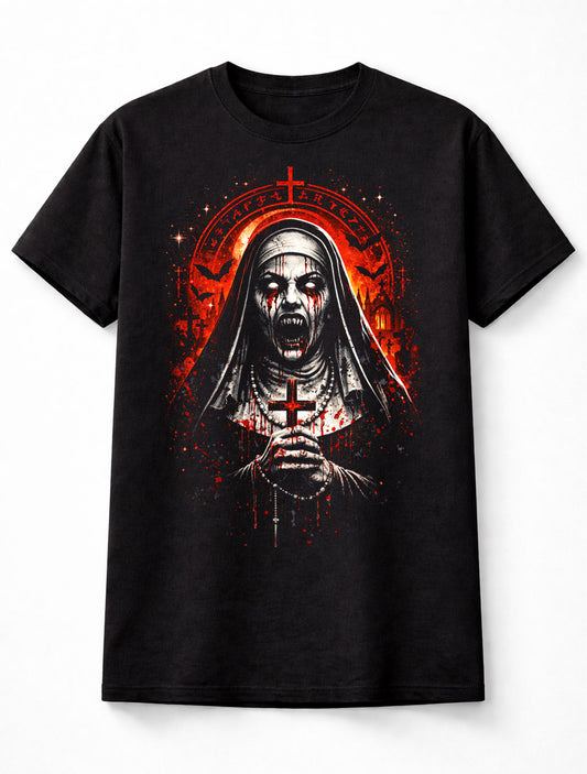 Demonic Nun Gothic Horror Halloween Graphic Unisex T-Shirt