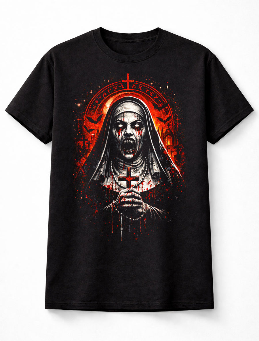 Demonic Nun Gothic Horror Halloween Graphic Unisex T-Shirt
