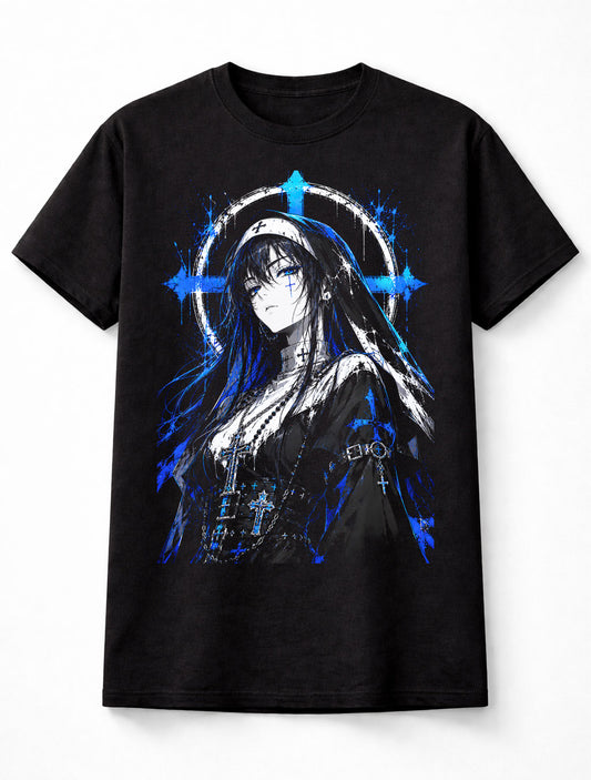 Anime Gothic Nun Cross Prayer Dark Manga Graphic Unisex T-Shirt