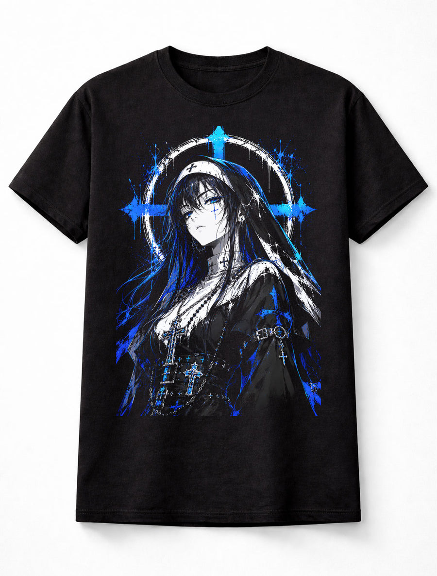 Anime Gothic Nun Cross Prayer Dark Manga Graphic Unisex T-Shirt