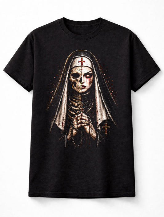 Demonic Nun Skeleton Gothic Horror Halloween Skull Unisex T-Shirt