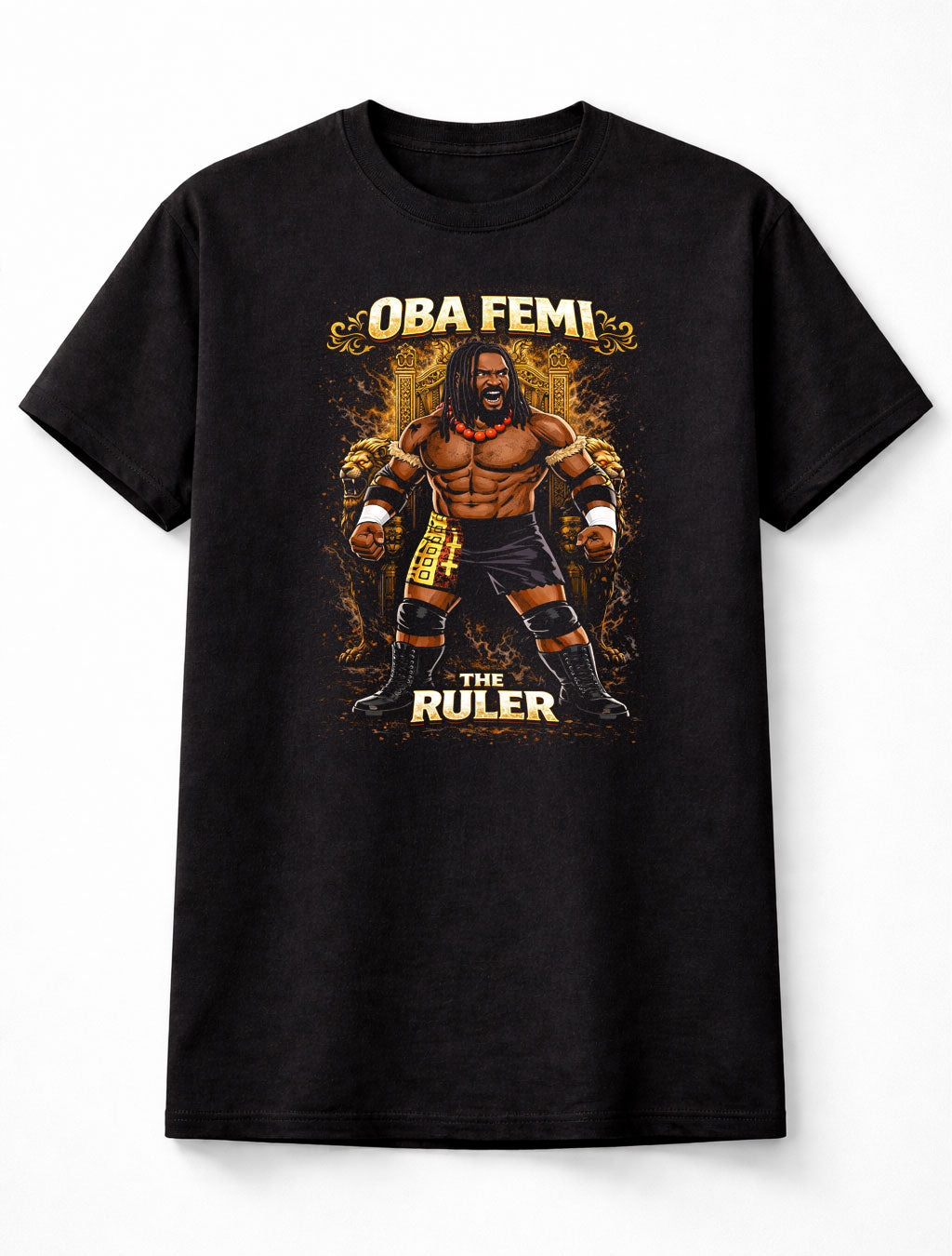 Oba Femi The Ruler Wrestling Champion Power Graphic Gold Throne Design Strongman Fan Art Tee Adults & Kids Unisex T-Shirt