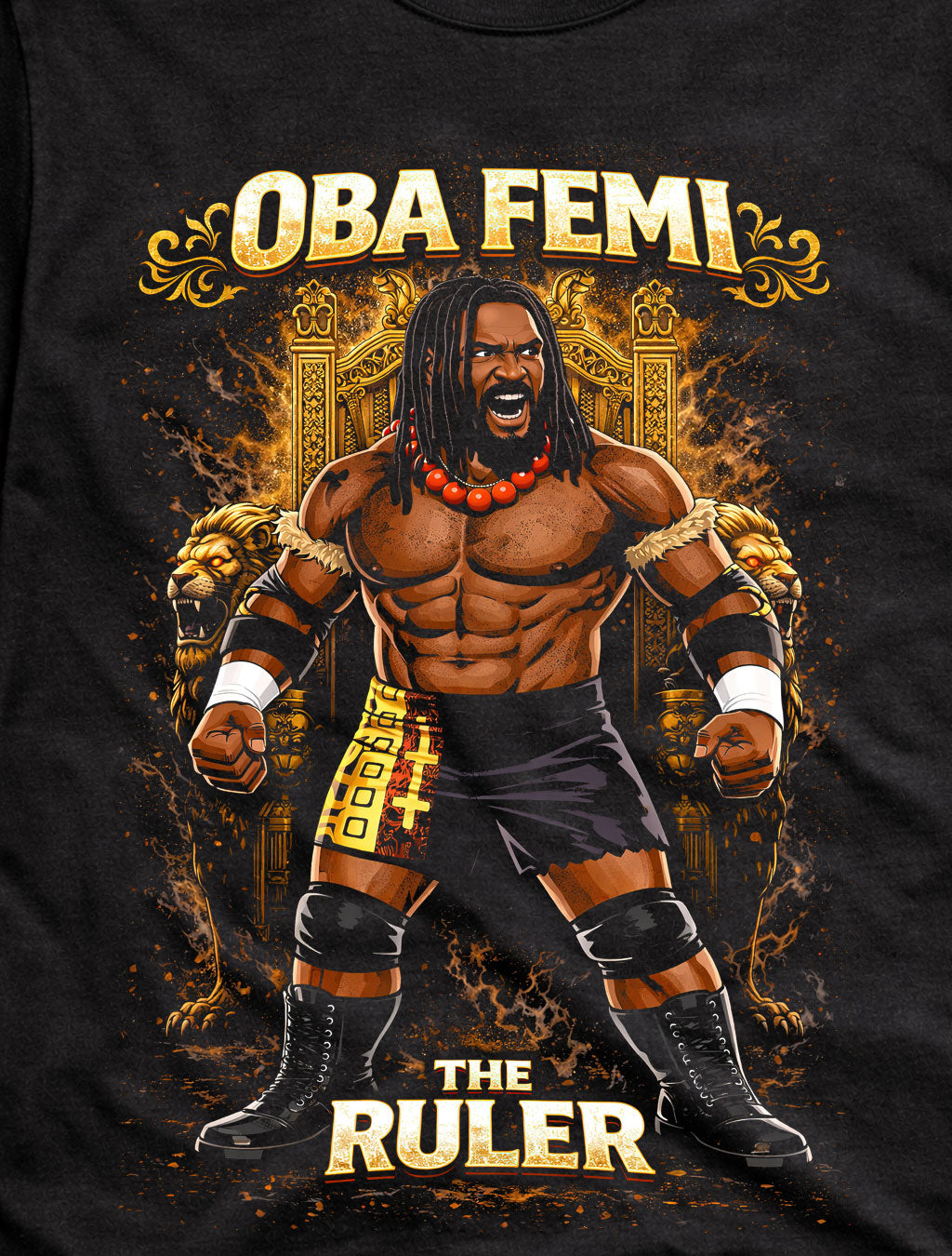 Oba Femi The Ruler Wrestling Champion Power Graphic Gold Throne Design Strongman Fan Art Tee Adults & Kids Unisex T-Shirt