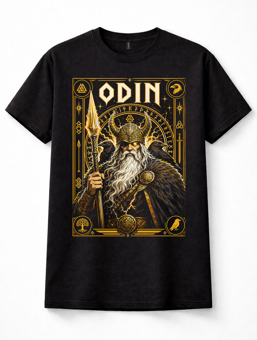 Odin Norse Mythology Viking God Valhalla Ravens Runes Warrior Unisex T-Shirt