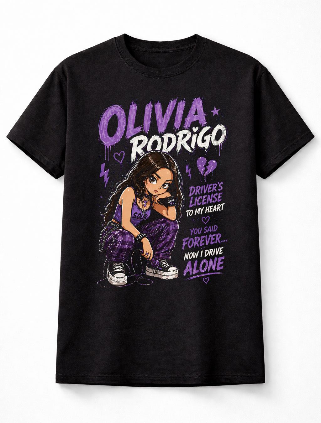 Olivia Rodrigo Drivers License Graphic T-Shirt Pop Music Singer Fan Tee Sour Album Lyrics Shirt Adult & Kids Unisex T-Shirt