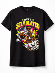 Over Stimulated Coffee Caffeine Funny Cartoon Anxiety Retro Unisex T-Shirt
