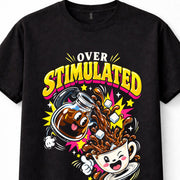 Over Stimulated Coffee Caffeine Funny Cartoon Anxiety Retro Unisex T-Shirt