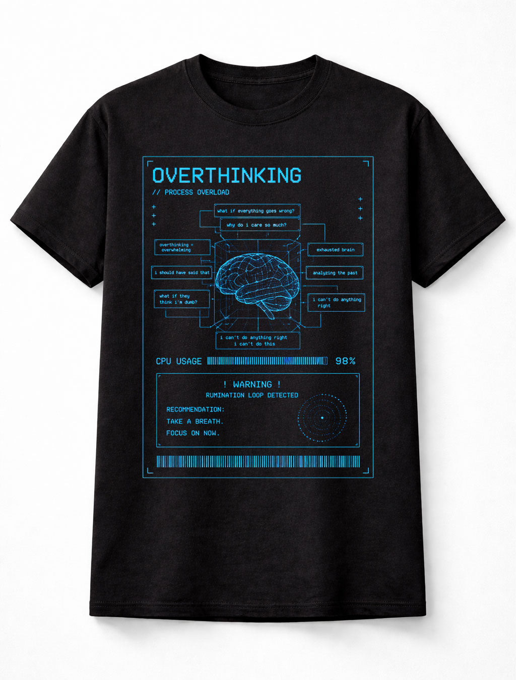 Overthinking Process Overload Cyber Y2K Brain Glitch Unisex T-Shirt