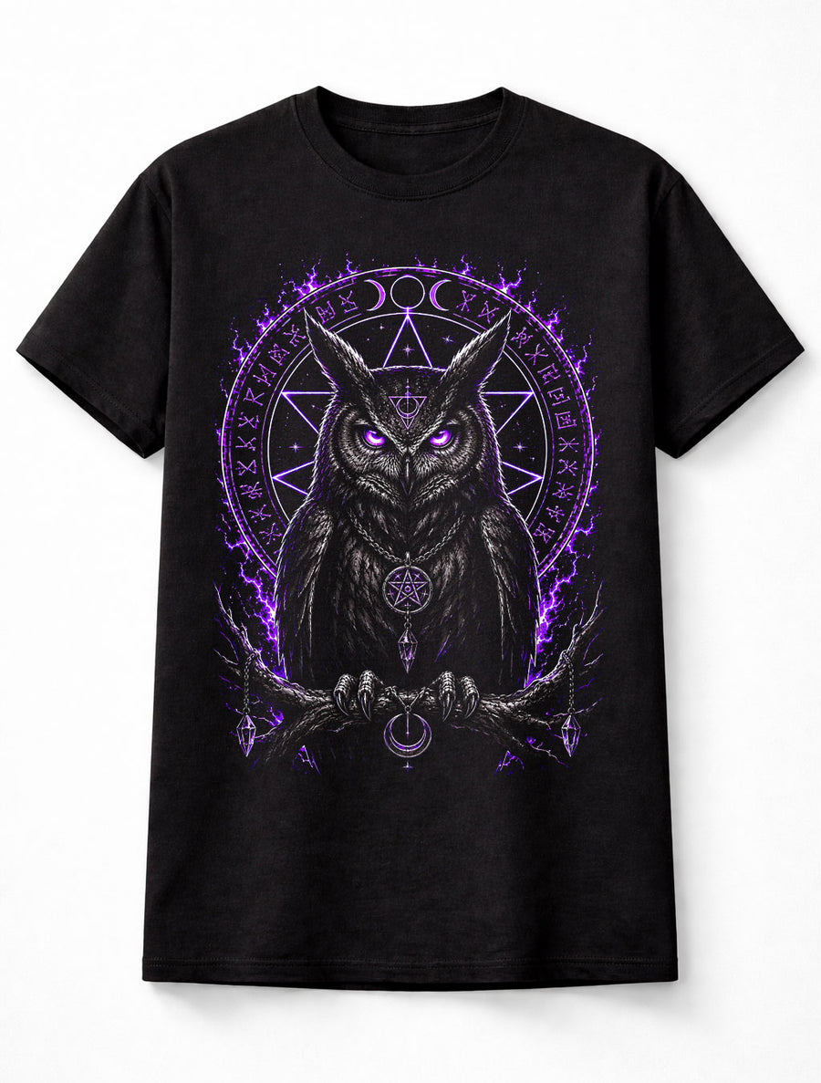 Owl Witchcraft Occult Moon Gothic Raven Black Unisex T-Shirt