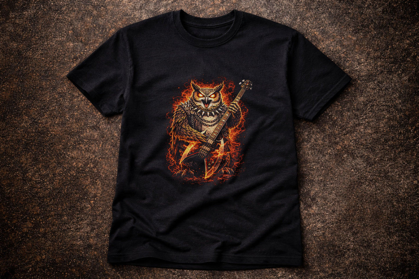 Owl Heavy Metal Rocker Unisex Graphic T-Shirt Gothic Guitar Music Art Tee