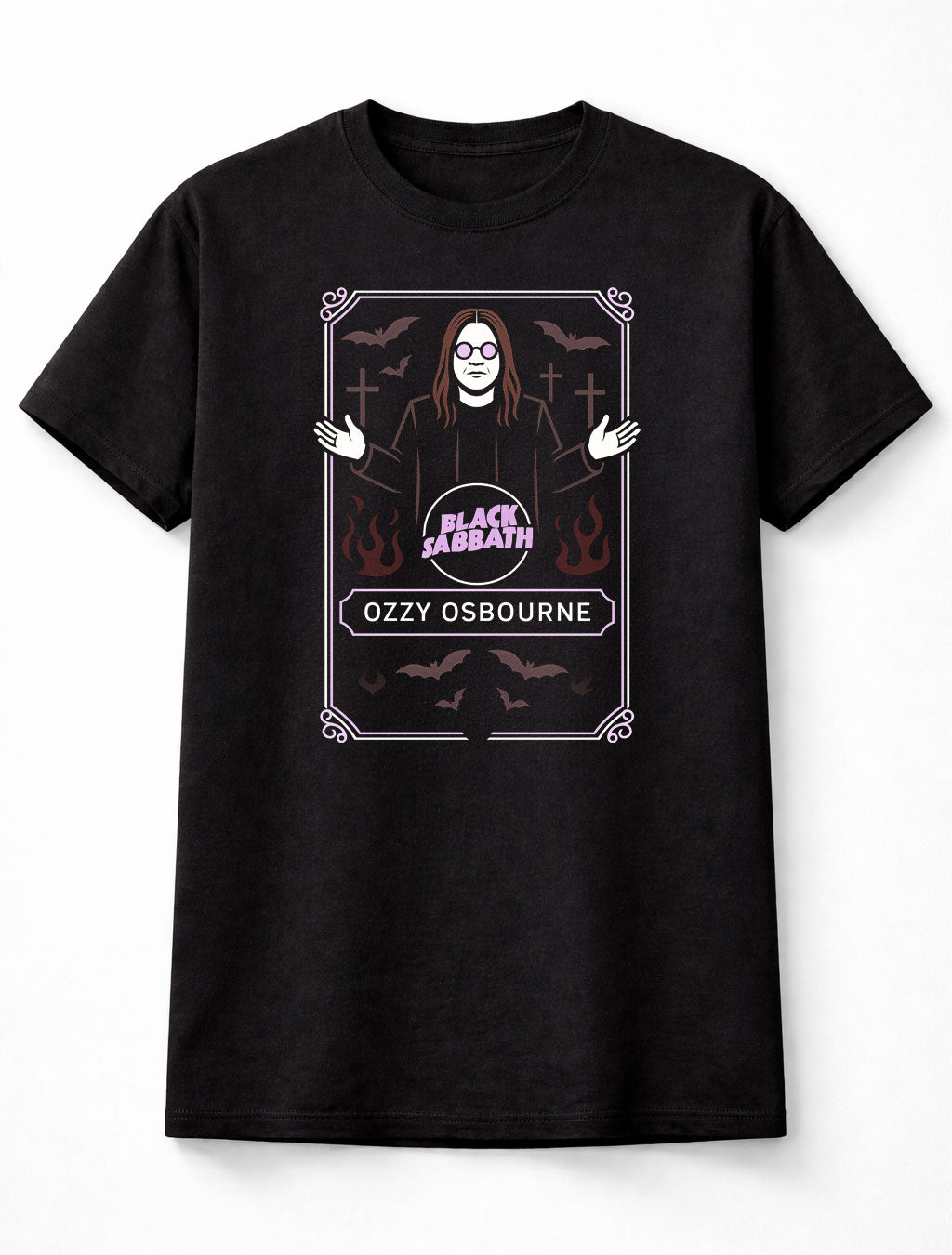 Black Sabbath Ozzy Osbourne Gothic Flames Bats Heavy Metal Adults & Kids Unisex T-Shirt