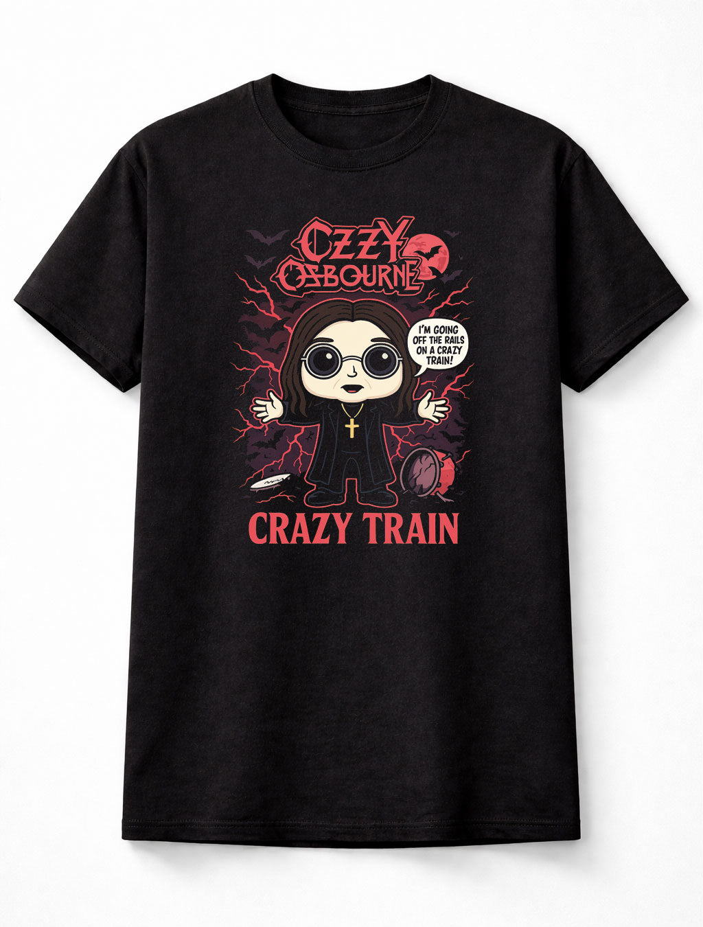 Ozzy Osbourne Crazy Train Lightning Bats Heavy Metal Adults & Kids Unisex T-Shirt