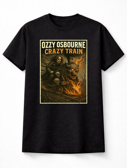 Ozzy Osbourne T-Shirt Crazy Train Heavy Metal Unisex Black Graphic Tee