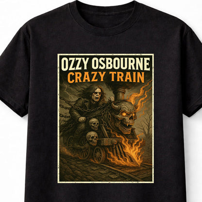 Ozzy Osbourne T-Shirt Crazy Train Heavy Metal Unisex Black Graphic Tee