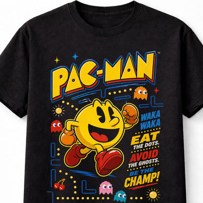 Pac Man T-Shirt Retro Arcade Game Graphic Tee Classic Namco Video Game Character Shirt Ghost Chase Pixel Art Gamer Gift Vintage 80s Gaming Adults & Kids Unisex T-Shirt
