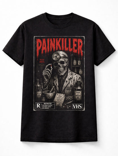 Painkiller Horror Skeleton Doctor VHS Gothic Halloween Unisex T-Shirt