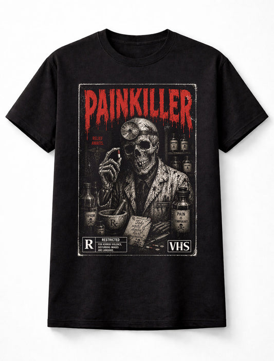 Painkiller Horror Skeleton Doctor VHS Gothic Halloween Unisex T-Shirt