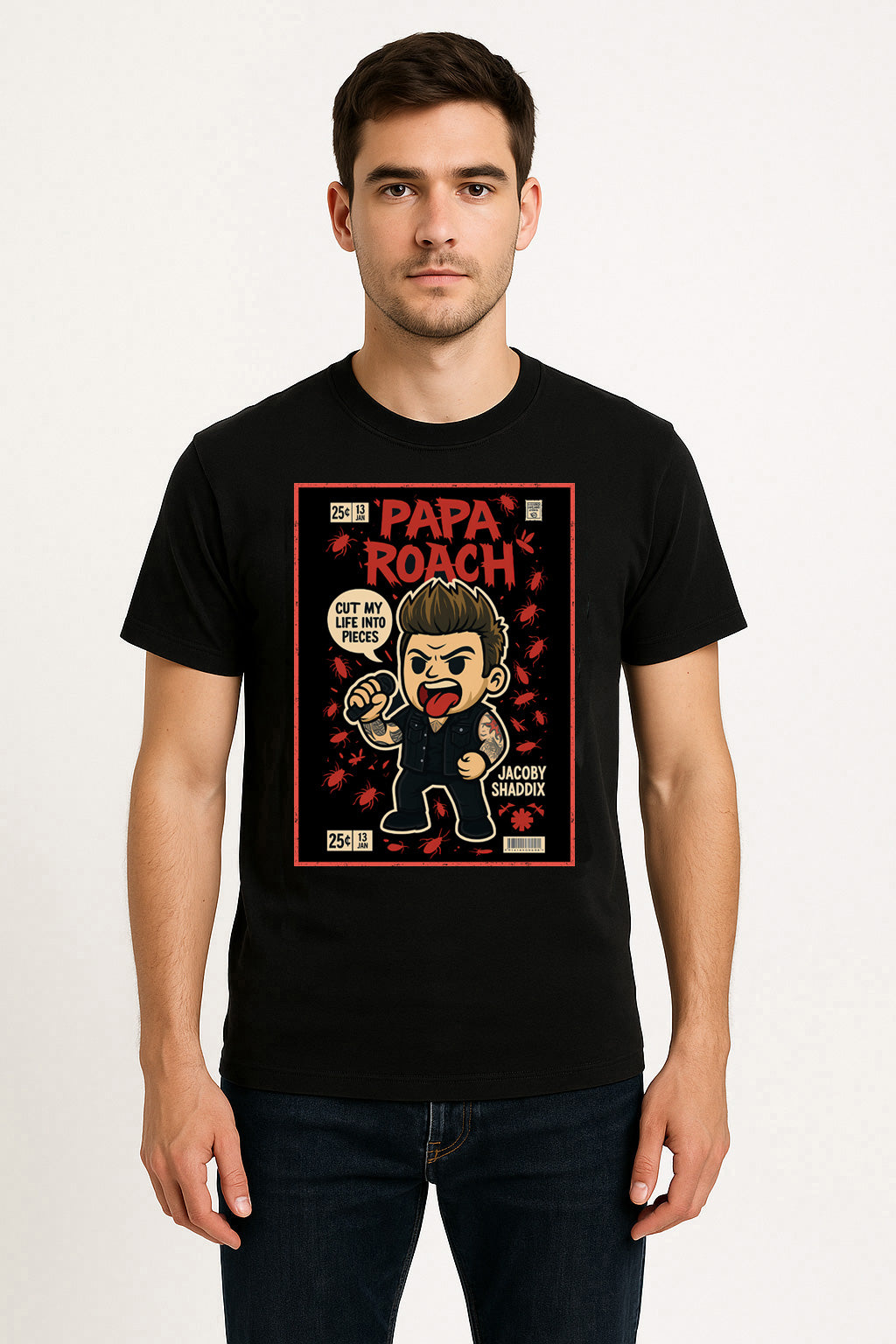 Papa Roach T-Shirt Jacoby Shaddix Rock Band Unisex Black Graphic Tee