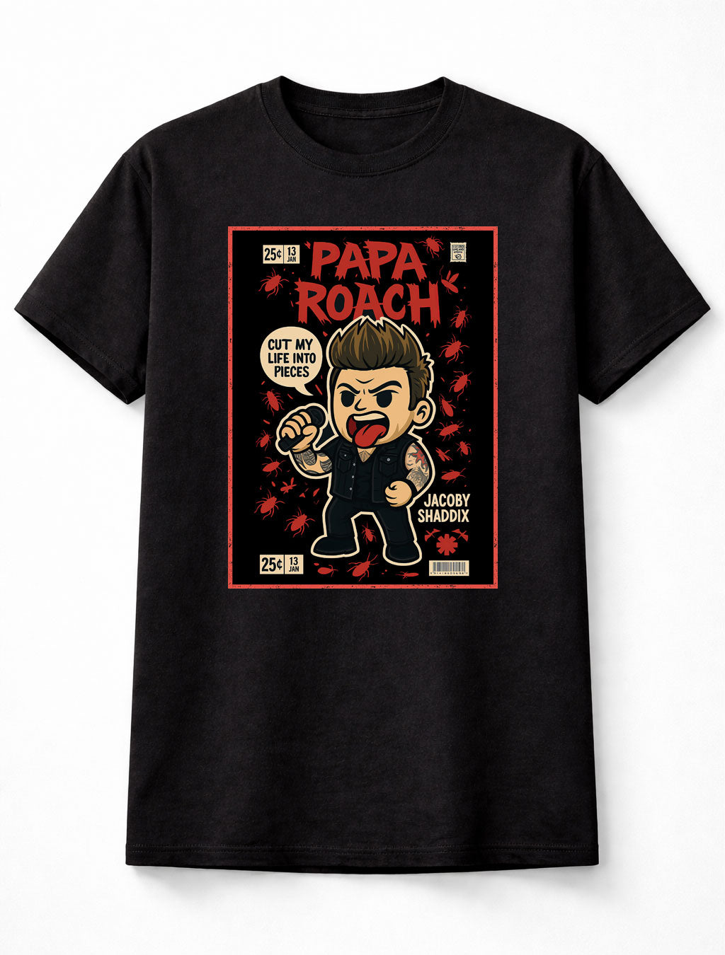 Papa Roach T-Shirt Jacoby Shaddix Rock Band Unisex Black Graphic Tee