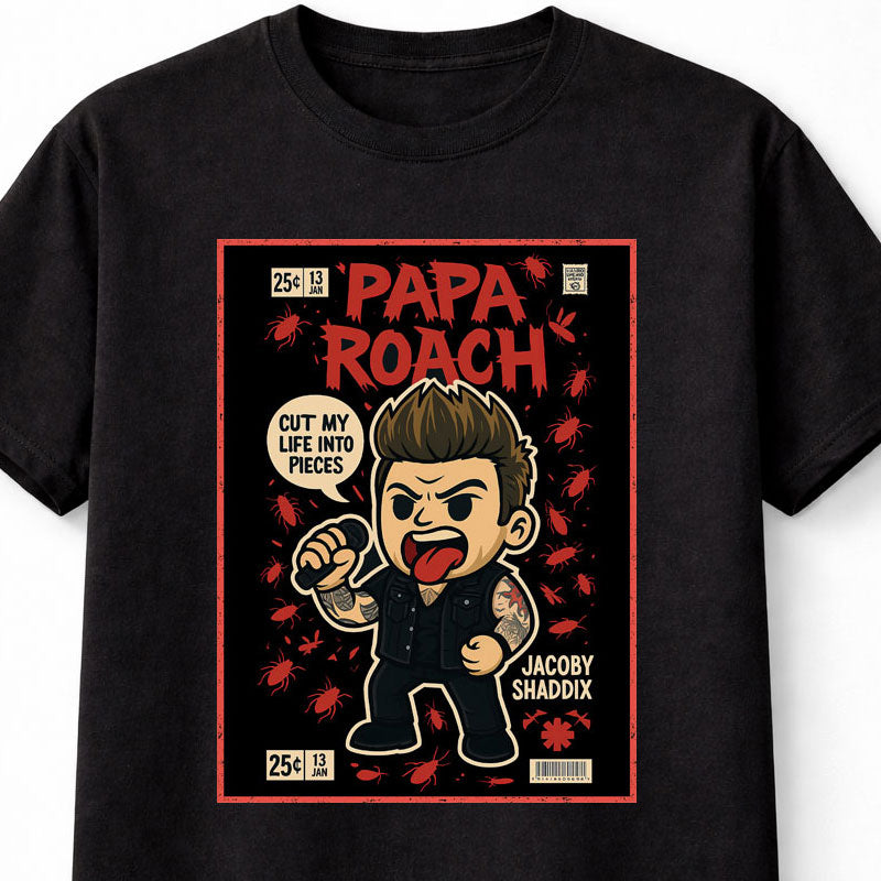 Papa Roach T-Shirt Jacoby Shaddix Rock Band Unisex Black Graphic Tee