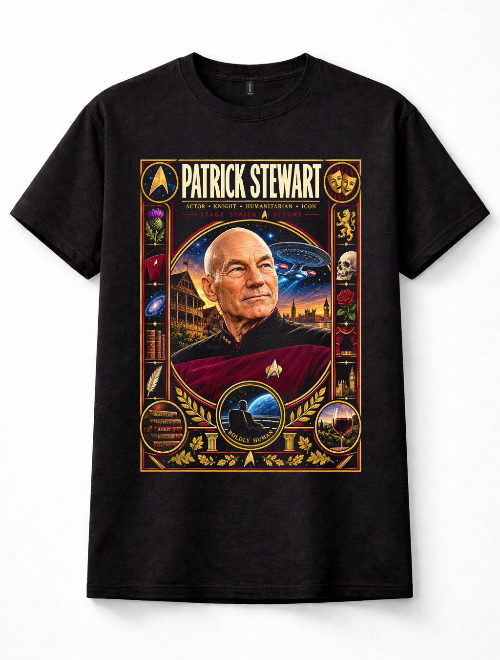 Patrick Stewart Star Trek Jean-Luc Picard Shakespeare Unisex T-Shirt