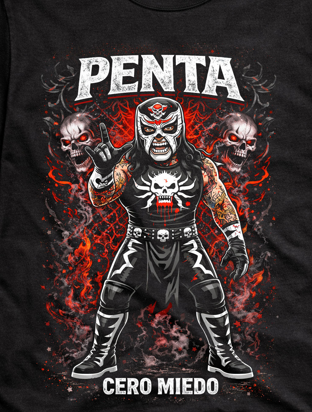Penta Cero Miedo Wrestling Masked Lucha Libre Skull Fire Graphic Fan Art Tee Adults & Kids Unisex T-Shirt
