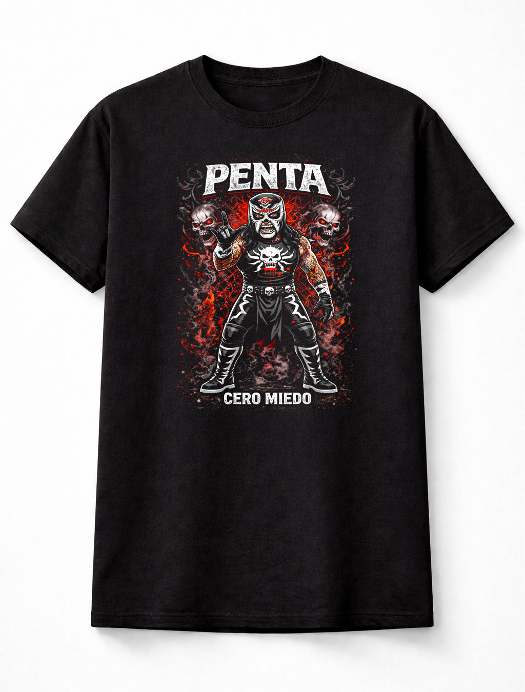 Penta Cero Miedo Wrestling Masked Lucha Libre Skull Fire Graphic Fan Art Tee Adults & Kids Unisex T-Shirt
