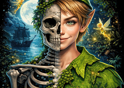 Peter Pan Skull T Shirt Dark Fairy Tale Gothic Fantasy Neverland Unisex Tee