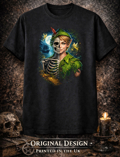 Peter Pan Skull T Shirt Dark Fairy Tale Gothic Fantasy Neverland Unisex Tee