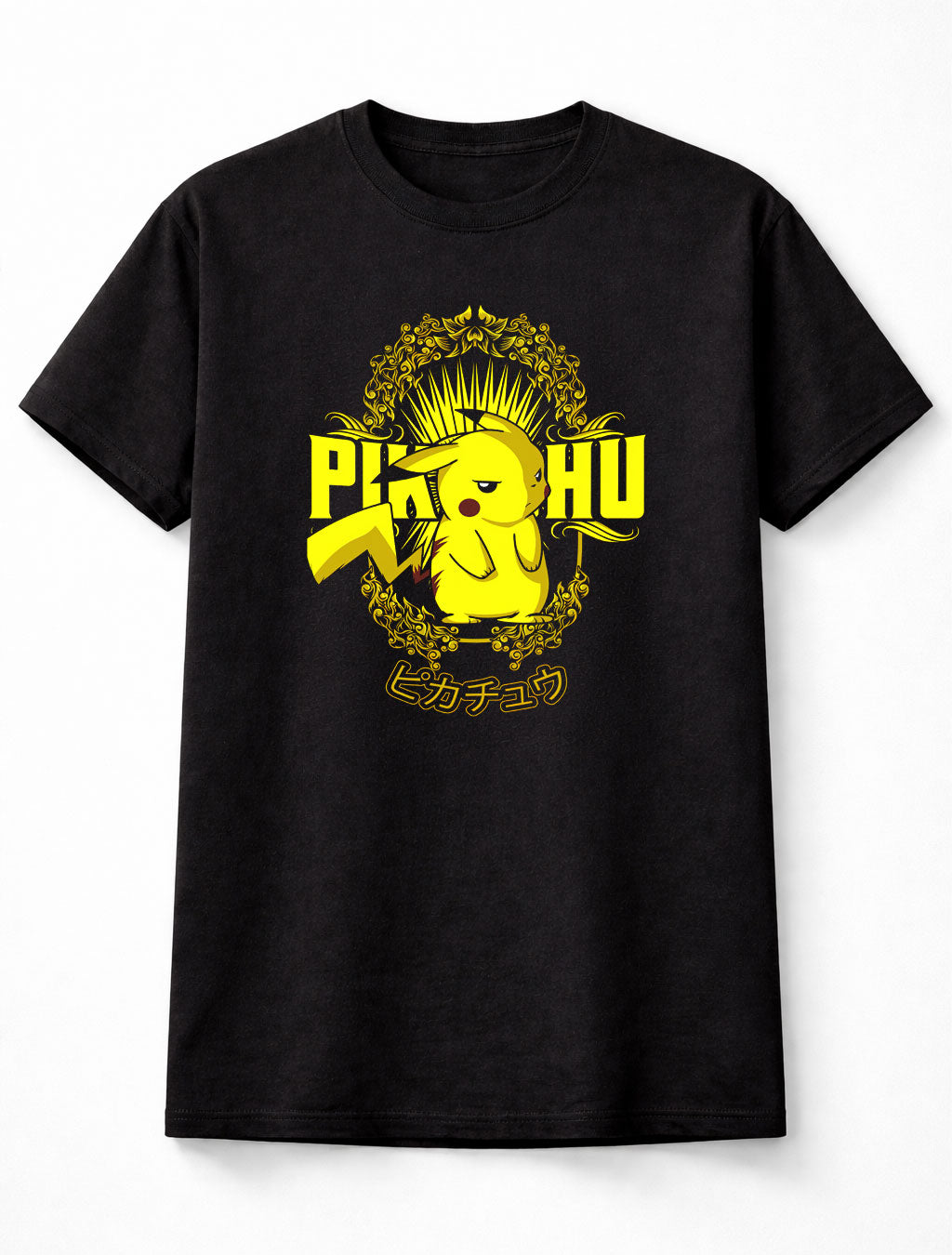 Pikachu Electric Pokémon T-Shirt Vintage Crest Unisex Black Graphic Tee