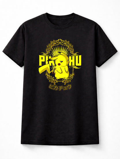 Pikachu Electric Pokémon T-Shirt Vintage Crest Unisex Black Graphic Tee