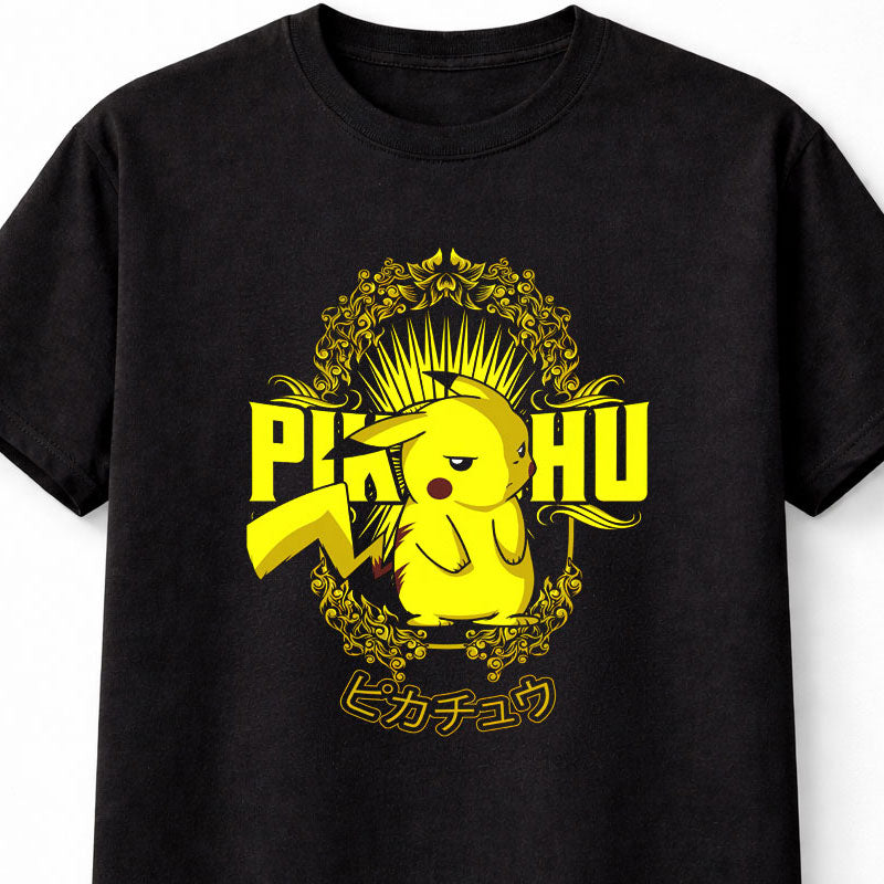 Pikachu Electric Pokémon T-Shirt Vintage Crest Unisex Black Graphic Tee