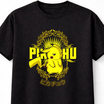 Pikachu Electric Pokémon T-Shirt Vintage Crest Unisex Black Graphic Tee