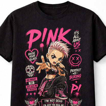 Pink Raise Your Glass So What Graphic T-Shirt Pop Rock Music Singer Fan Tee Punk Style Lyrics Shirt Adult & Kids Unisex T-Shirt