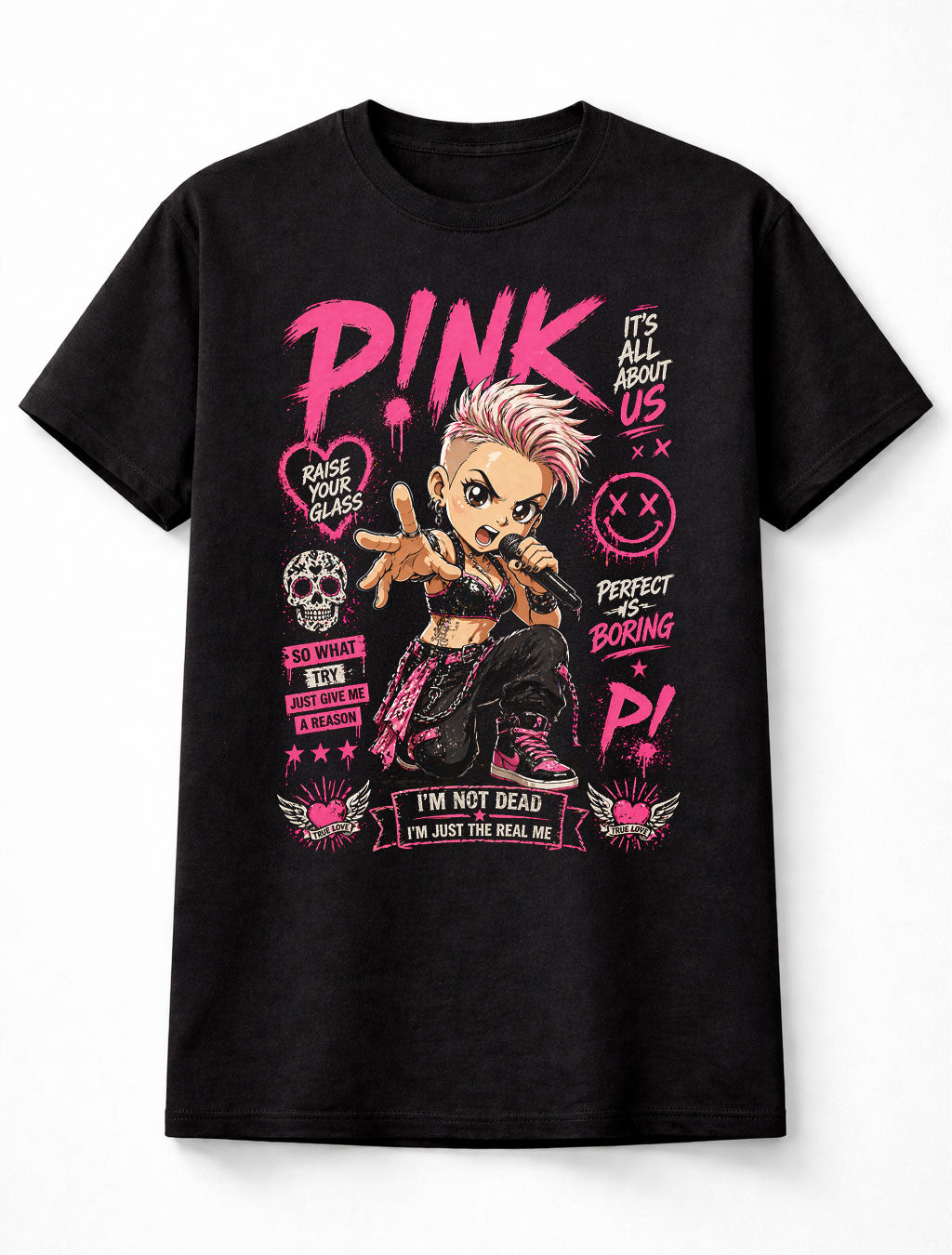Pink Raise Your Glass So What Graphic T-Shirt Pop Rock Music Singer Fan Tee Punk Style Lyrics Shirt Adult & Kids Unisex T-Shirt