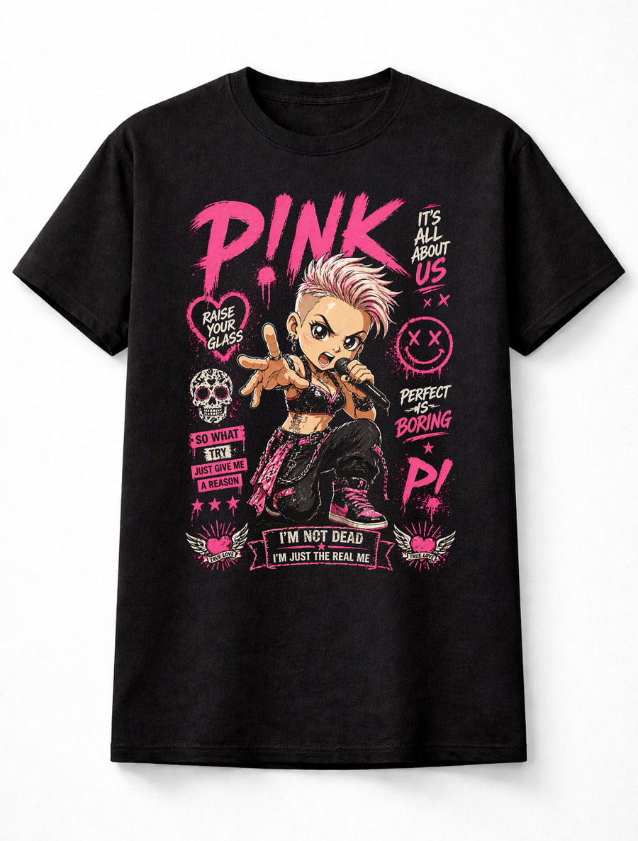 Pink Raise Your Glass So What Graphic T-Shirt Pop Rock Music Singer Fan Tee Punk Style Lyrics Shirt Adult & Kids Unisex T-Shirt