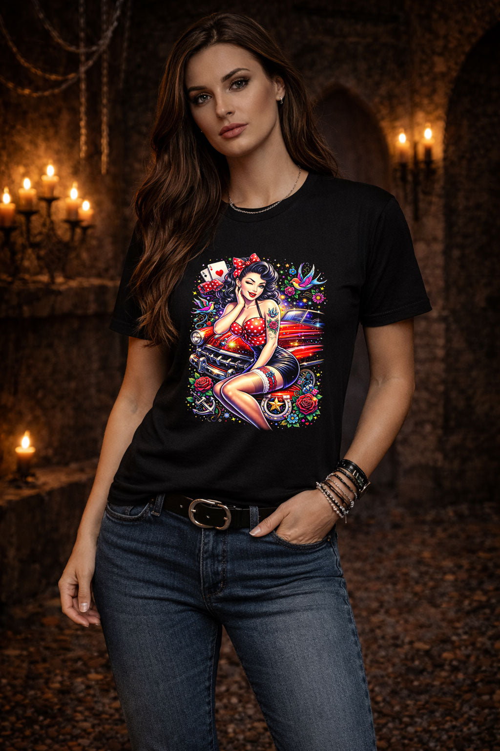 Vintage Pin Up Rockabilly Art Psychedelic Trippy Gothic Unisex Graphic T-Shirt