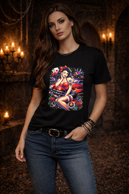Vintage Pin Up Rockabilly Art Psychedelic Trippy Gothic Unisex Graphic T-Shirt