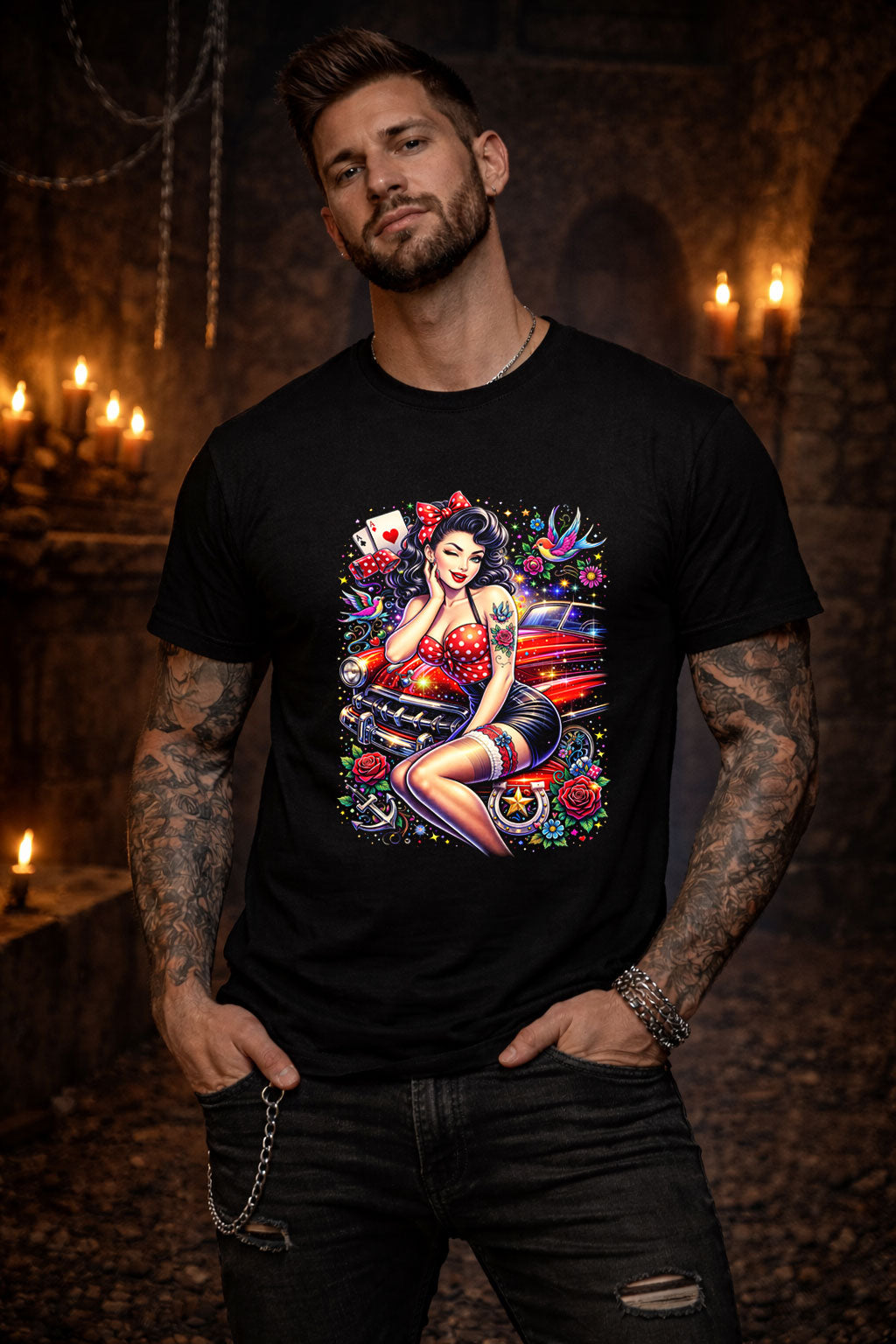 Vintage Pin Up Rockabilly Art Psychedelic Trippy Gothic Unisex Graphic T-Shirt