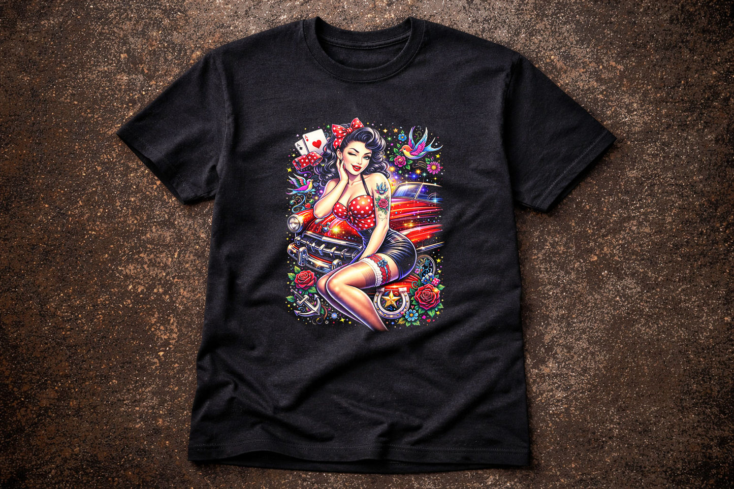 Vintage Pin Up Rockabilly Art Psychedelic Trippy Gothic Unisex Graphic T-Shirt