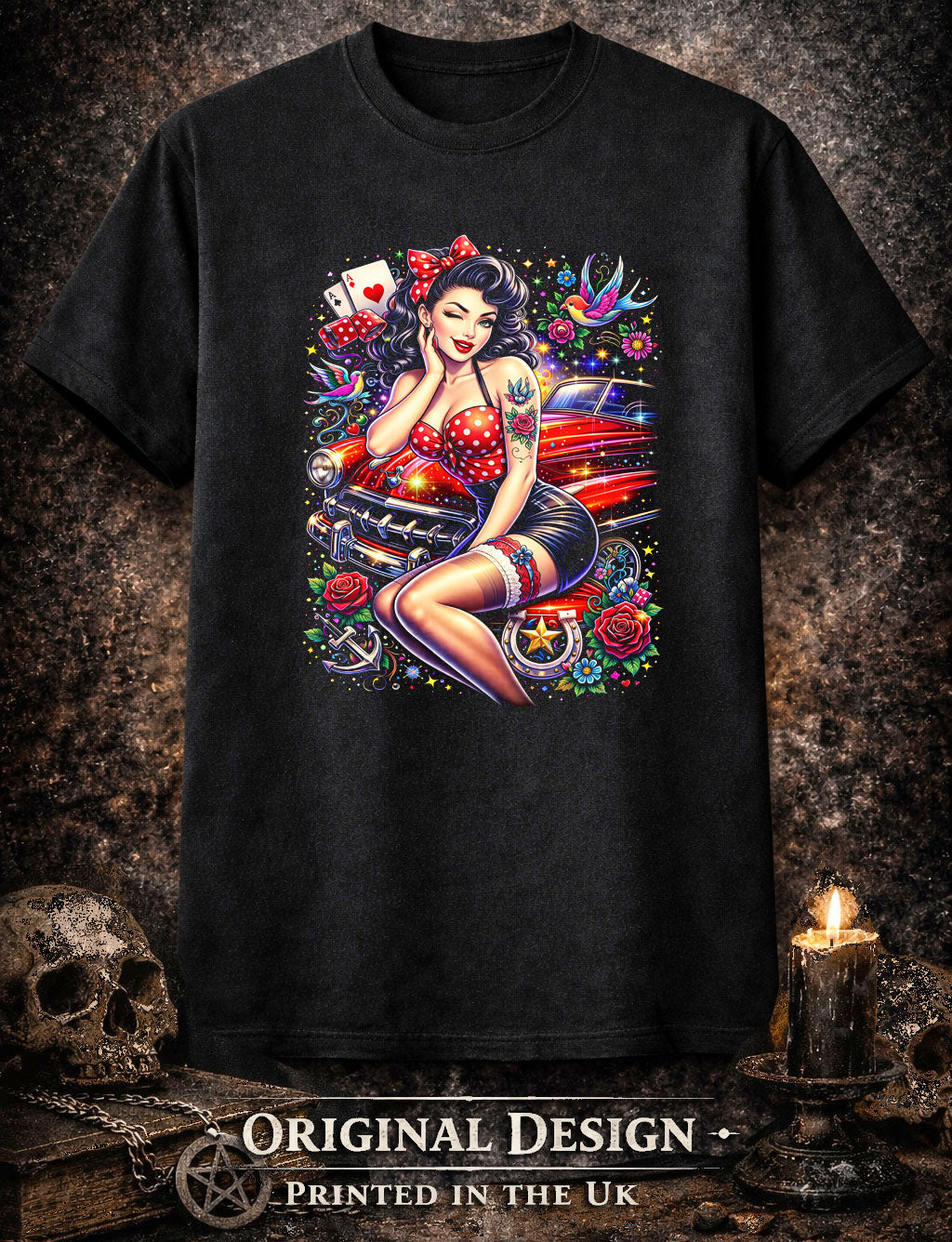 Vintage Pin Up Rockabilly Art Psychedelic Trippy Gothic Unisex Graphic T-Shirt