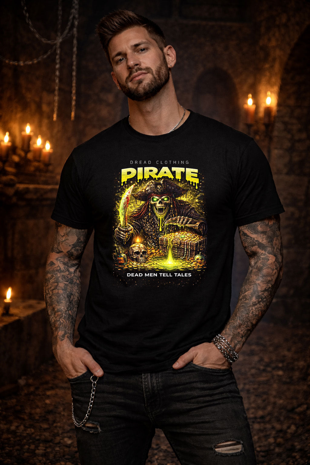 Pirate Dead Men Tell Tales Unisex Toxic Gothic Undead Horror Graphic T-Shirt