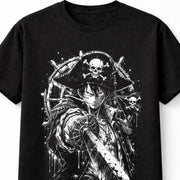 Anime Pirate Captain Sword Skull Manga Graphic Black Unisex T-Shirt