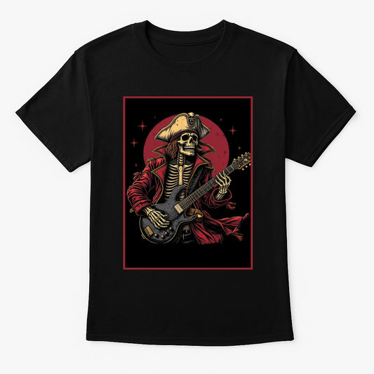 Skeleton Pirate Guitarist Unisex T-Shirt Rock n’ Roll Reaper Tee