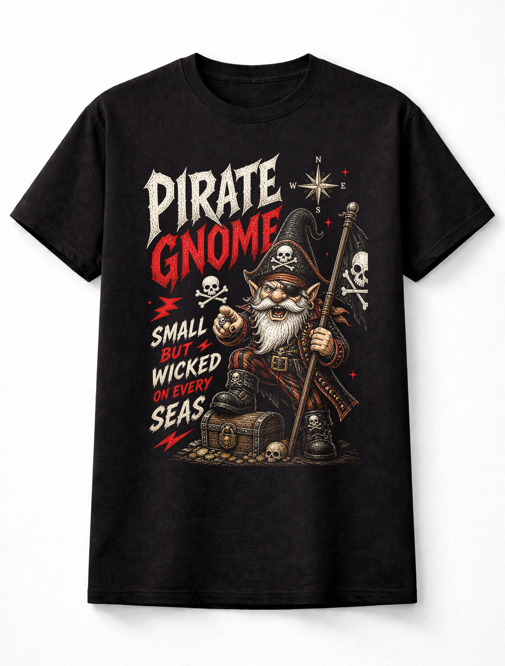 Pirate Gnome Skull Treasure Funny Sea Adventure Graphic Unisex T-Shirt
