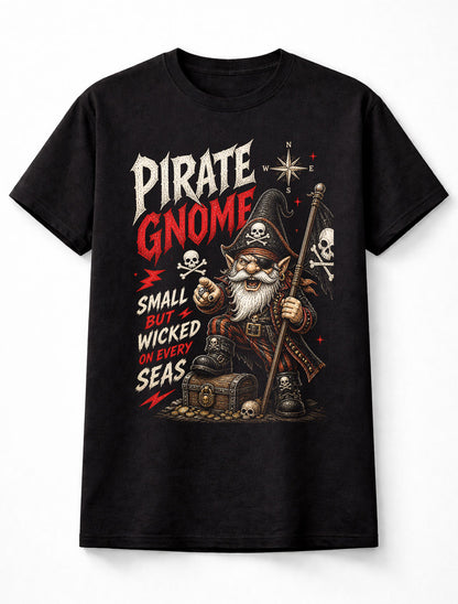 Pirate Gnome Skull Treasure Funny Sea Adventure Graphic Unisex T-Shirt