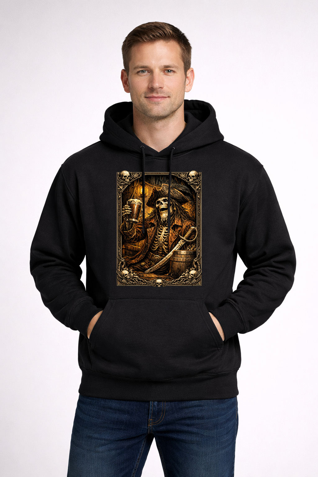 Skeleton Pirate with Rum T-Shirt Unisex Gothic Skull Art Vintage Tee