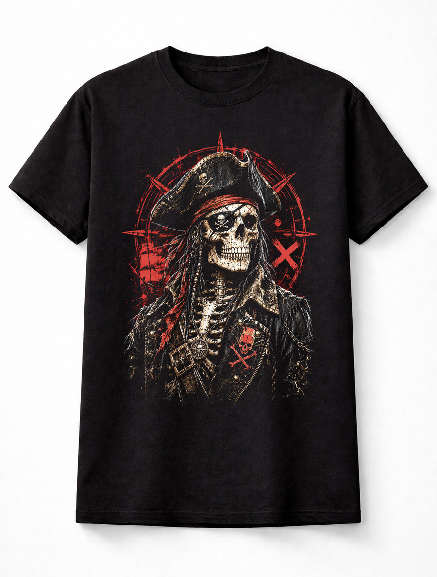 Skeleton Pirate Skull Buccaneer Jolly Roger Gothic Nautical Unisex T-Shirt